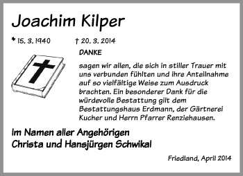 Traueranzeige von Joachim Kilper von Märkische Oderzeitung