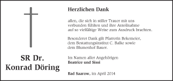 Traueranzeige von Konrad Döring von Märkische Oderzeitung