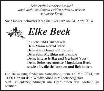 Traueranzeige von Elke Beck von Märkische Oderzeitung