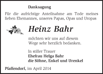 Traueranzeige von Heinz Bahr von Märkische Oderzeitung