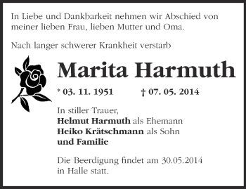 Traueranzeige von Marita Harmuth von Märkische Oderzeitung