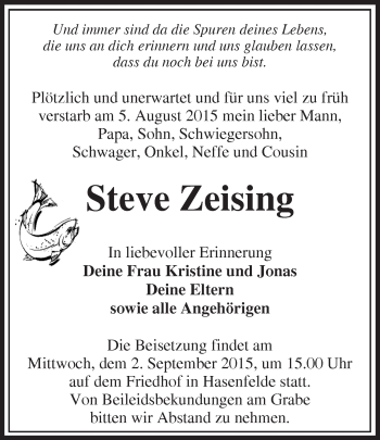 Traueranzeige von Steve Zeising von Märkische Oderzeitung