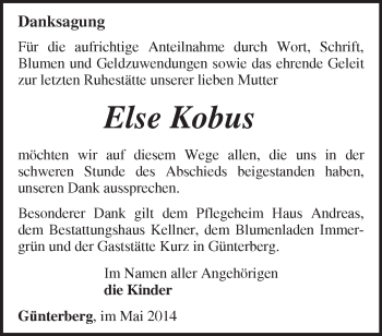 Traueranzeige von Else Kobus von Märkische Oderzeitung