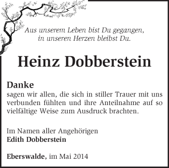 Traueranzeige von  Heinz  Dobberstein von Märkische Oderzeitung