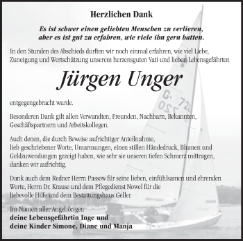 Traueranzeige von  Jürgen Unger von Märkische Oderzeitung