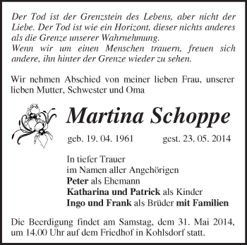 Traueranzeige von Martina Schoppe von Märkische Oderzeitung