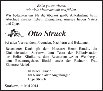 Traueranzeige von  Otto Struck von Märkische Oderzeitung