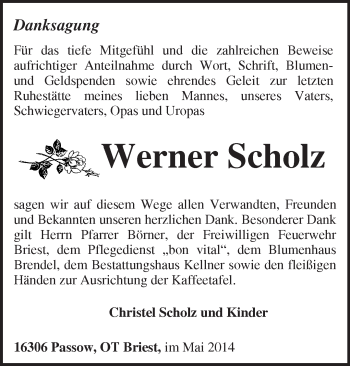 Traueranzeige von Werner Scholz von Märkische Oderzeitung