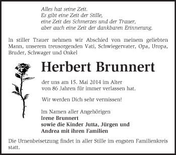 Traueranzeige von Herbert Brunnert von Märkische Oderzeitung