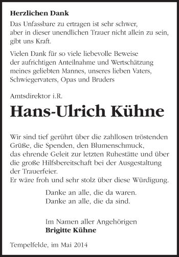 Traueranzeige von Hans-Ulrich Kühne von Märkische Oderzeitung