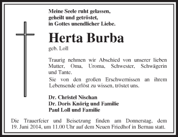 Traueranzeige von Herta Burba von Märkische Oderzeitung