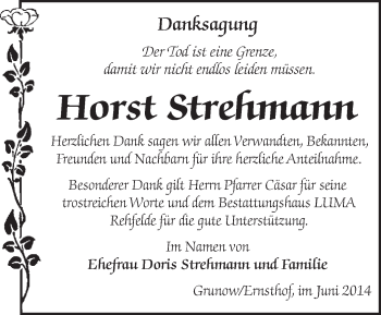 Traueranzeige von Horst Strehmann von Märkische Oderzeitung