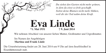 Traueranzeige von Eva Linde von Märkische Oderzeitung