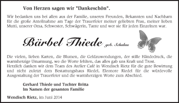 Traueranzeige von Bärbel Thiede von Märkische Oderzeitung