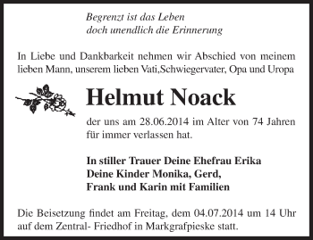 Traueranzeige von Helmut Noack von Märkische Oderzeitung