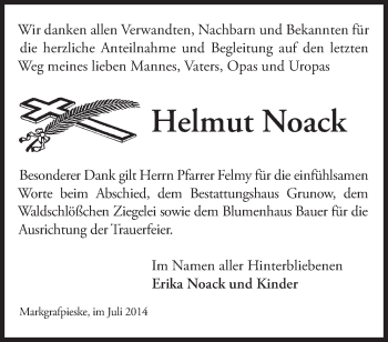 Traueranzeige von Helmut Noack von Märkische Oderzeitung