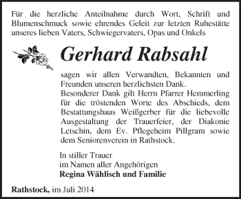 Traueranzeige von  Gerhard  Rabsahl von Märkische Oderzeitung