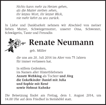 Traueranzeige von Renate Neumann von Märkische Oderzeitung