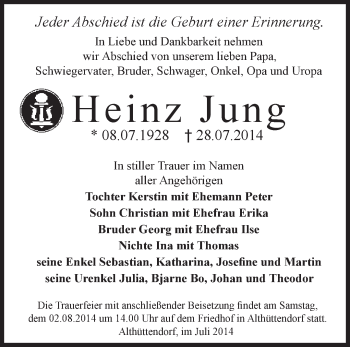 Traueranzeige von Heinz Jung von Märkische Oderzeitung