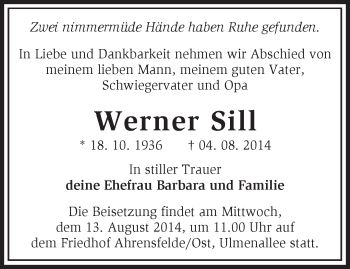 Traueranzeige von Werner Sill von Märkische Oderzeitung