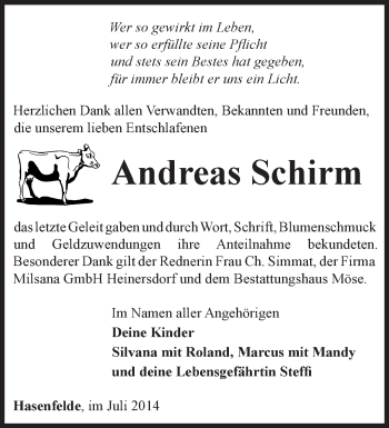 Traueranzeige von Andreas Schirm von Märkische Oderzeitung