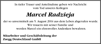 Traueranzeige von Marcel Radzieja von Märkische Oderzeitung