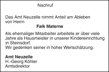 Traueranzeige von Falk Materne von Märkische Oderzeitung