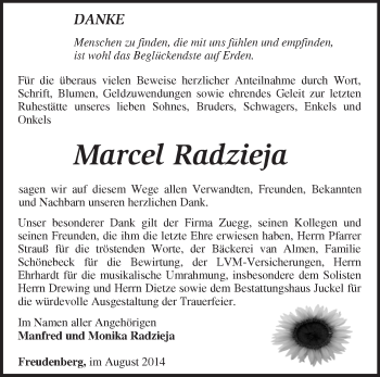 Traueranzeige von Marcel Radzieja von Märkische Oderzeitung