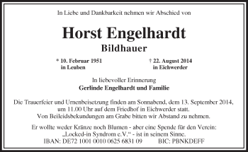 Traueranzeige von Horst Engelhardt von Märkische Oderzeitung