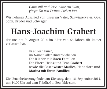 Traueranzeige von Hans-Joachim Grabert von Märkische Oderzeitung