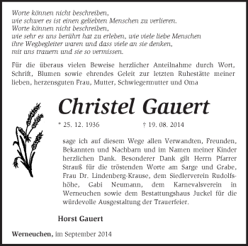 Traueranzeige von Christel Gauert von Märkische Oderzeitung