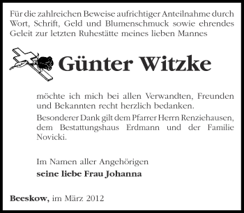 Traueranzeige von Günter Witzke von Märkische Oderzeitung