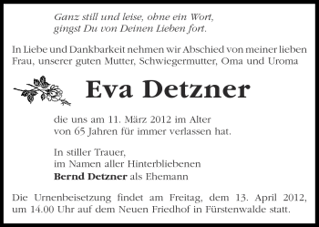 Traueranzeige von Eva Detzner von Märkische Oderzeitung
