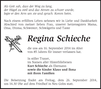 Traueranzeige von Regina Schieche von Märkische Oderzeitung