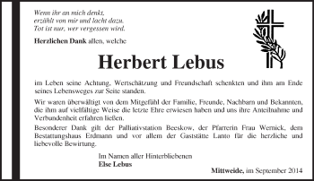 Traueranzeige von Herbert Lebus von Märkische Oderzeitung