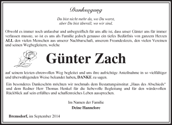 Traueranzeige von Günter  Zach von Märkische Oderzeitung