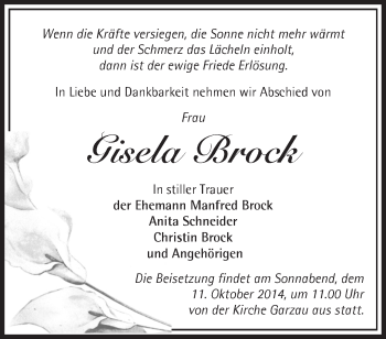 Traueranzeige von Gisela Brock von Märkische Oderzeitung