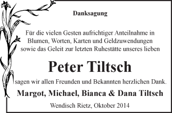 Traueranzeige von Peter Tiltsch von Märkische Oderzeitung