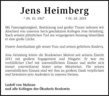 Traueranzeige von Jens Heimberg von Märkische Oderzeitung