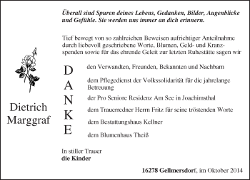 Traueranzeige von Dietrich Marggraf von Märkische Oderzeitung