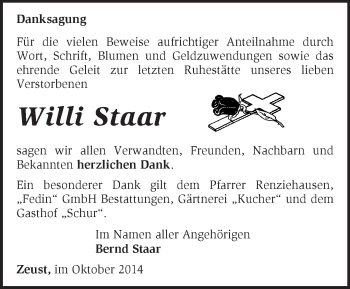 Traueranzeige von Willi Staar von Märkische Oderzeitung