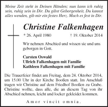 Traueranzeige von Christine Falkenhagen von Märkische Oderzeitung