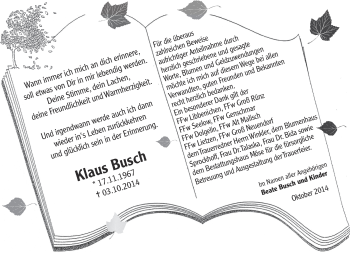 Traueranzeige von Klaus Busch von Märkische Oderzeitung