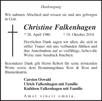 Traueranzeige von Christine Falkenhagen von Märkische Oderzeitung