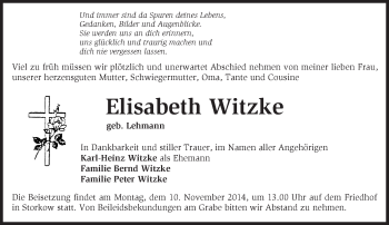 Traueranzeige von Elisabeth Witzke von Märkische Oderzeitung