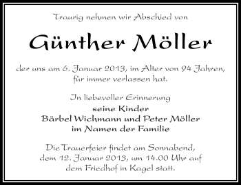 Traueranzeige von Günther Möller von Märkische Oderzeitung