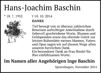 Traueranzeige von Hans-Joachim Baschin von Märkische Oderzeitung