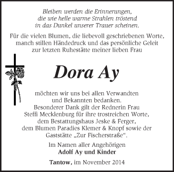 Traueranzeige von Dora Ay von Märkische Oderzeitung