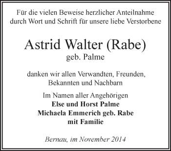 Traueranzeige von Astrid Walter von Märkische Oderzeitung