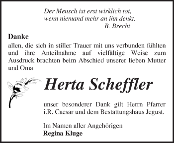 Traueranzeige von Herta Scheffler von Märkische Oderzeitung